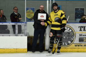 Receiving an MVP award after scoring four goals in one game (PHOTO: Widnes Wild)