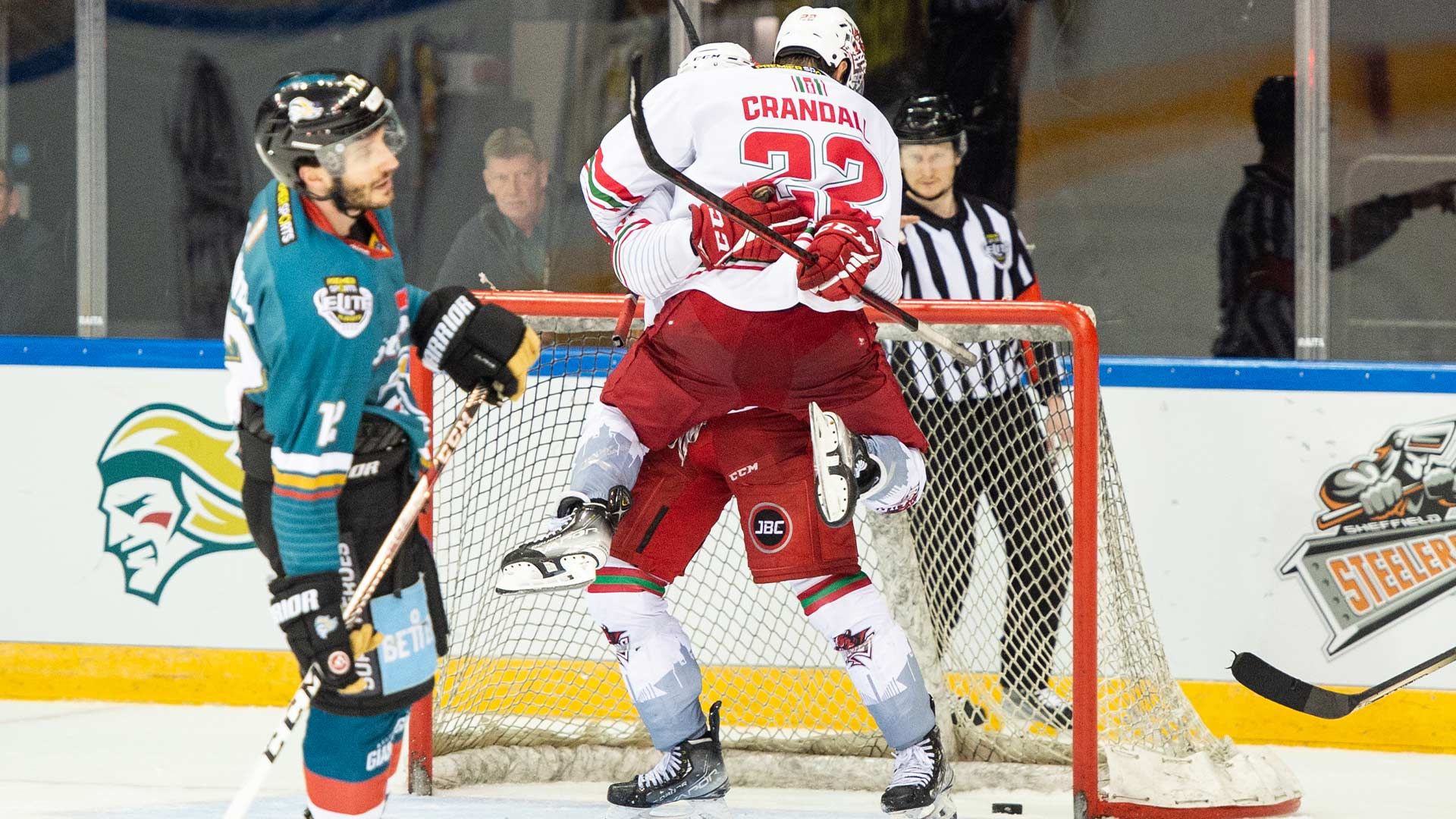 - Playoff Threepeat - Justin Crandall jumped for joy after scoring in the 2021-22 Elite League Playoff Final (Image: James Assinder)