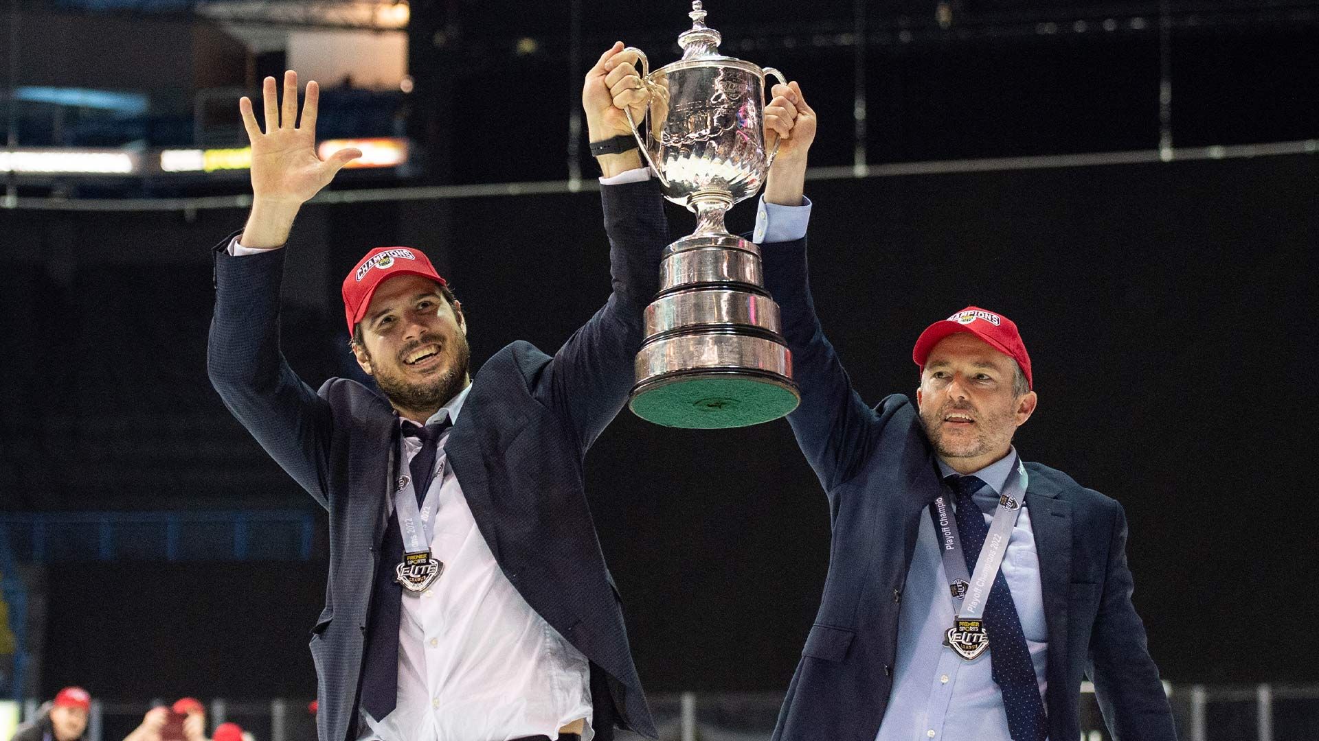 Brodie Dupont (left) guided the Cardiff Devils to Playoff Finals Weekend success as interim head coach (Image: James Assinder)